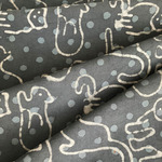 インド ブロックプリント生地 [50cm単位切売] Dabu キャット＆ドット グレー ファブリック 猫 ねこ 水玉 IF0179