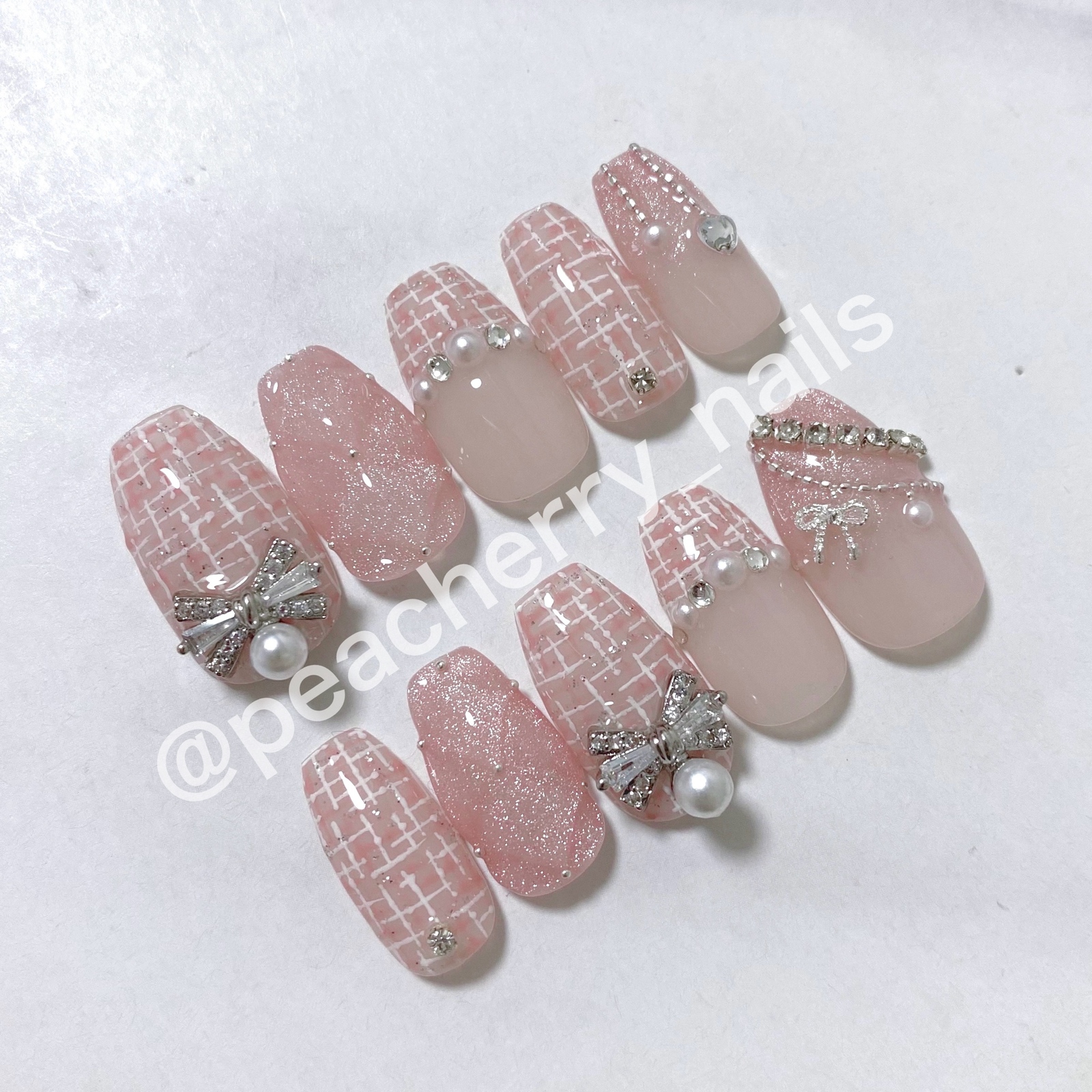 ネイルチップ ワンホン ハート キルティング ビジュー Y2k ネイル