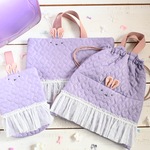 パープルうさぎちゃんレッスンバッグ＋シューズケース＋体操着袋（ハート柄）3匹セット受注制作＜サイズ変更可＞