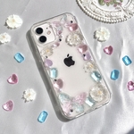 【iPhone対応】お花と蝶々のクリスタルケース