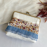 kon-nono様専用　 ジャバラ母子手帳ケース (Mサイズ用)  1人〜4人用 がま口  インド刺繍リボン ヌビ　ホワイト