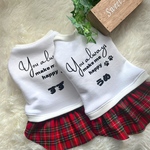 犬服　ネーム入り　接触冷感ニット　タータンチェックワンピース　春夏コーデ