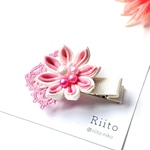 うっとり華やか 一点ものヘアクリップ /つまみ細工/タティングレース/ ピンク/ナチュラル/大人っぽい/ベビー/リボン/ヘアアクセサリー/簡単/軽い/レトロ/清楚/着物/髪飾り/浴衣/和小物/お正月