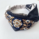 No.28 [大きめ]デニム×インド刺繍リボンヘアバンド