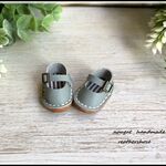 マドレーヌちゃん　レザー　ストラップシューズ　靴　ハンドメイド♪　くすみブルー♪♪