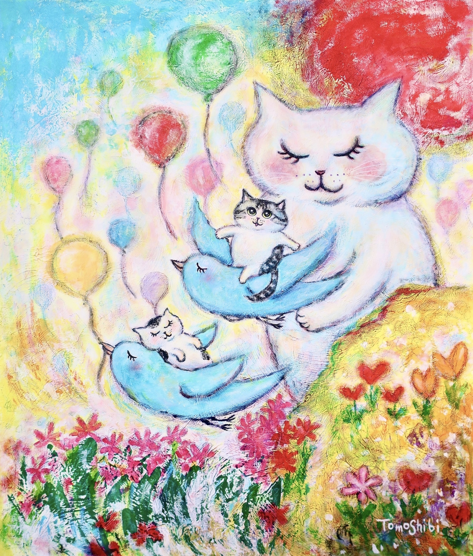 受注生産品】ジクレー「happiness」 ホワイト額付き #絵画 #ねこ #白猫