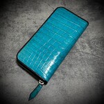 クロコダイル × パイソン メンズ財布 長財布 シャイニング加工 一枚革 カード１５枚収納 ダークグリーン 深緑