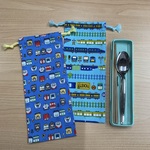 w12×28cm 箸袋はし箱はしコップ給食袋 水色電車柄