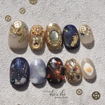 魔法使いの夜明けnail tips ネイルチップ 夜空 羽 空 スチームパンク 歯車 アンティーク 目玉焼き 月 星 ネイル ハウル ジブリ ハウルの動く城 howl's moving castle