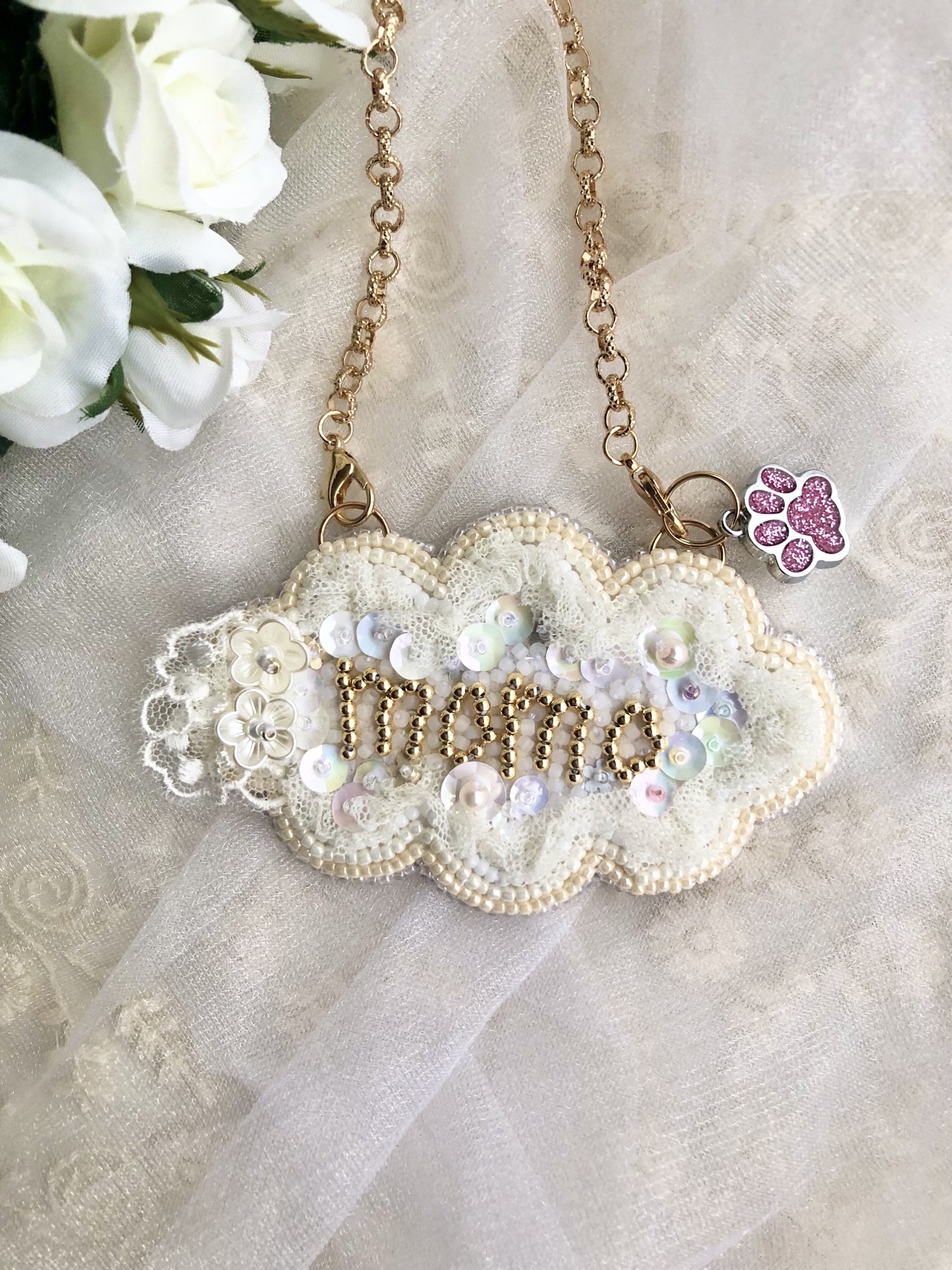 天使のボンネット《ピンク》 ビーズ刺繍ヘアアクセ ヘッドドレス 犬猫