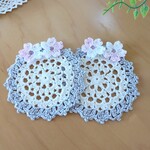 桜のレース編みコースター　２枚セット