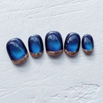 Blue Gradient マグネット、シャンパンゴールドラメ、フレンチ,ネイルチップセット【ネイルチップオーダー】