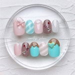 ♥︎sweets nail ♥︎スイーツネイル　ミント&ピンク　ネイルチップ　イベントネイル　バレンタイン　チョコレート　