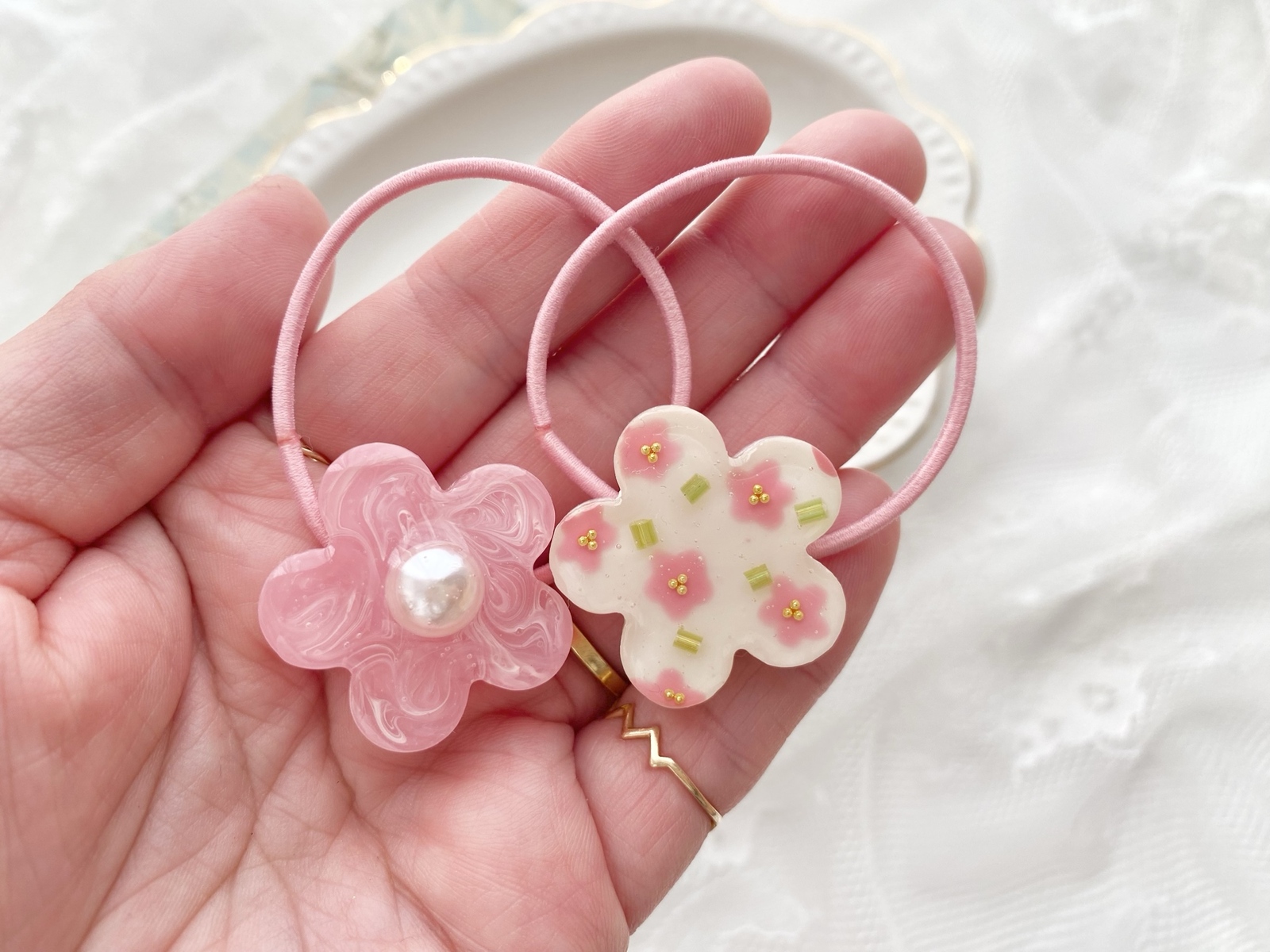 キッズ レジン Flower お花 ヘアゴム 2本セット sea drive - Sumile