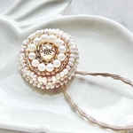 ビーズ刺繍ヘアゴム ミルクティー