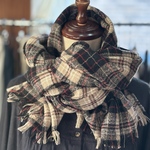 ウールガーゼ ストール マフラー ベージュ×ブラック チェック