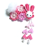 つまみ細工🌼ファー付きうさぎ桃花バレッタ🌼犬用NO.1063