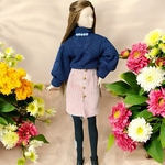 27センチドール服ハンドメイドNo.168ハイネックニットネイビーコーデュロイタイトスカートくすみピンクセット