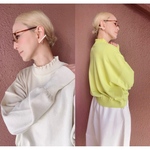 RATA❤️1枚で決まる❤️大人の可憐ニット❤️国産オリジナルプルオーバー❤️上品にゆったり体型カバー❤️アイボリー＆春色イエロー
