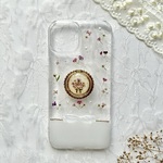 きらめくリボンとアリッサム リング付き｜iPhone17 / Android対応 押し花スマホケース（全機種対応） クリアケースピンク パープル リース プレゼント クリスマス 秋冬 