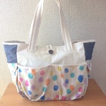 【再販】たっぷり入る！カーペンターバック(カラフルドット）