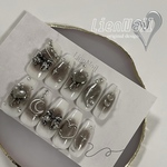 ⟡.*No.1 design♡ y2kネイルチップ チークネイル ブラック シルバーパーツ♡