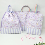 《 入園入学 》 ユニコーン & ストライプ 🦄 🌈【  レッスンバッグ 体操服袋 上履き袋 ３点セット  】 女の子 ラベンダー
