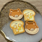 デコパーツ　パーツ　4Pセット　しば犬　柴犬　食パン　お皿