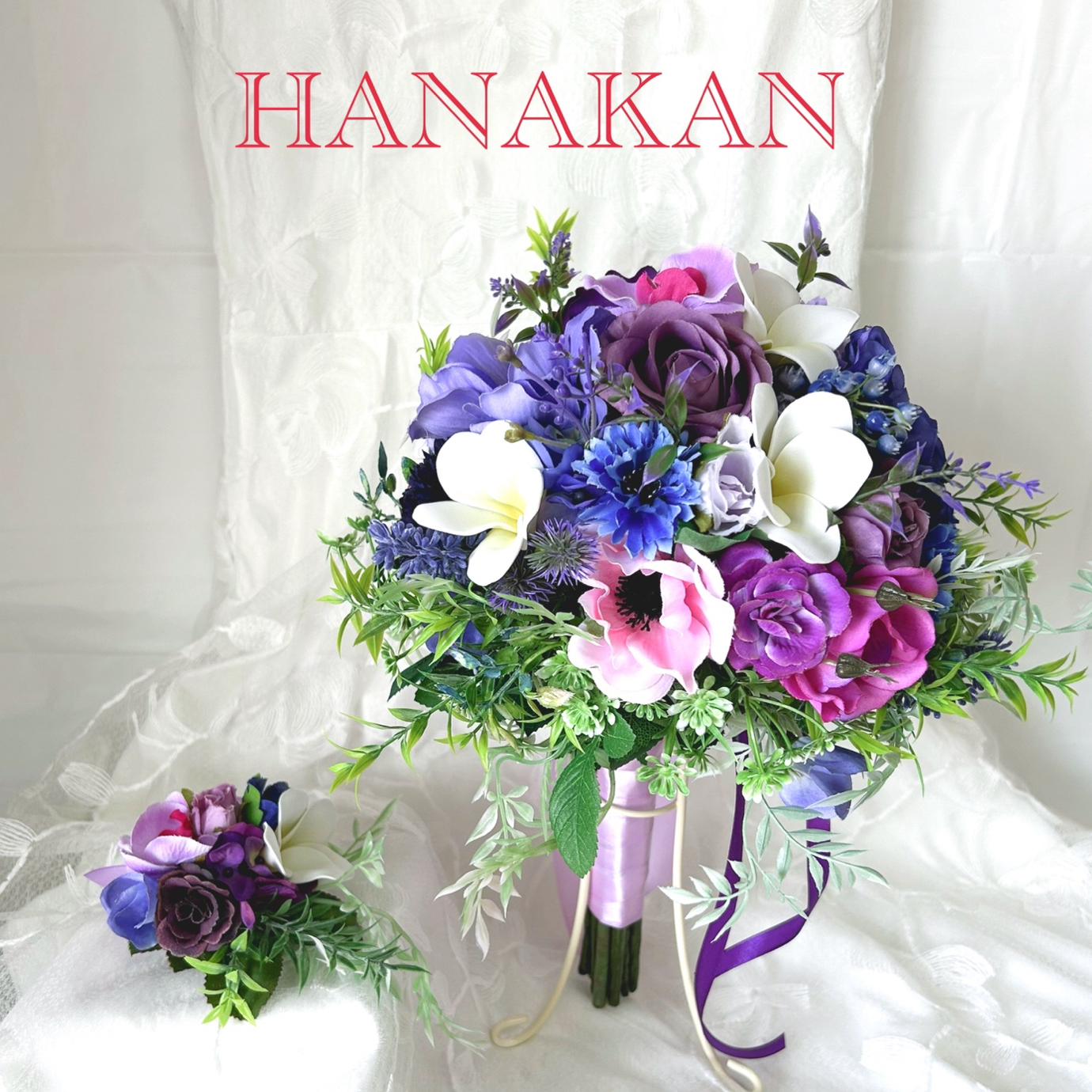 ヘッドピース付き和装ブーケ　ブライダルブーケ　アーティフィシャル ブーケ ウェディングブーケ アーティフィシャルフラワーブーケ 和装用