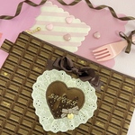 sweet chocolateハートワッペンのフラットポーチ ミルクチョコレート  チョコレートのポーチ  メルティチョコレート ハートモチーフ