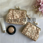 sssa01様専用 コスメポーチ がま口 親子財布セット　インド刺繍リボン パール マルチポーチ