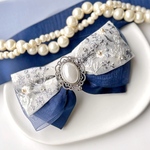 ＊navy＊ プラス刺繍୨୧＊インド刺繍リボン＊アシンメトリーリボン＊バレッタ＊H101