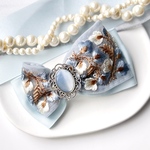 ＊light blue＊アシンメトリーリボン ୨୧＊インド刺繍リボン＊バレッタ＊H102