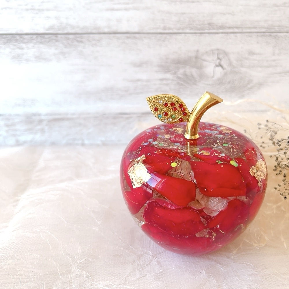 情熱の赤い薔薇のハーバリウム 【大】ガラスの林檎 固まるハーバリウム