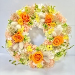 プリザーブドフラワー⭐︎薔薇のフラワーリース⭐︎オレンジイエロー系⭐︎玄関リース⭐︎新築祝いなどに