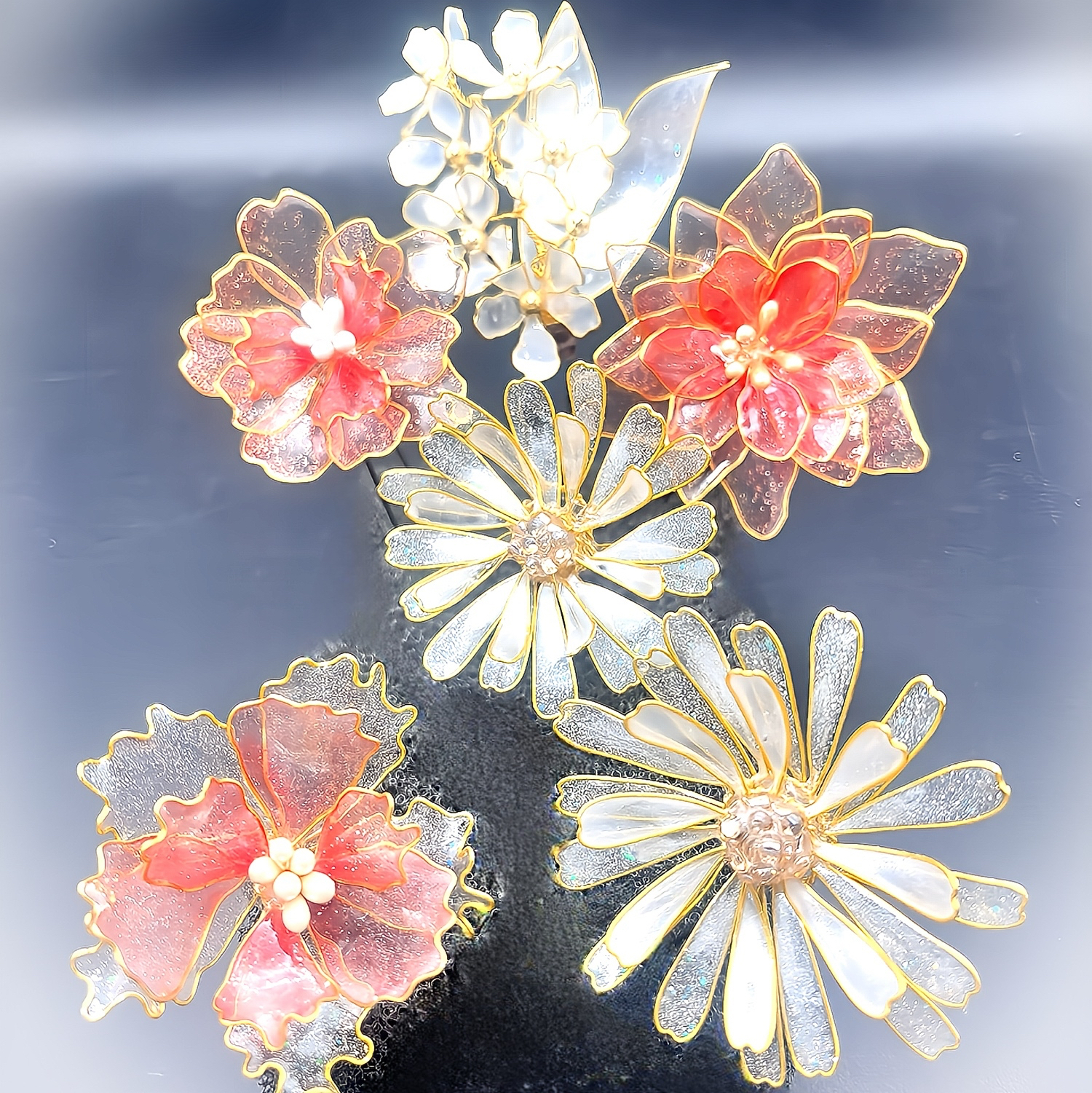 芙蓉とデイジーの髪飾り☆アメリカンフラワー