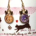 リボンパールピアス♡月と猫♡ノンホール可