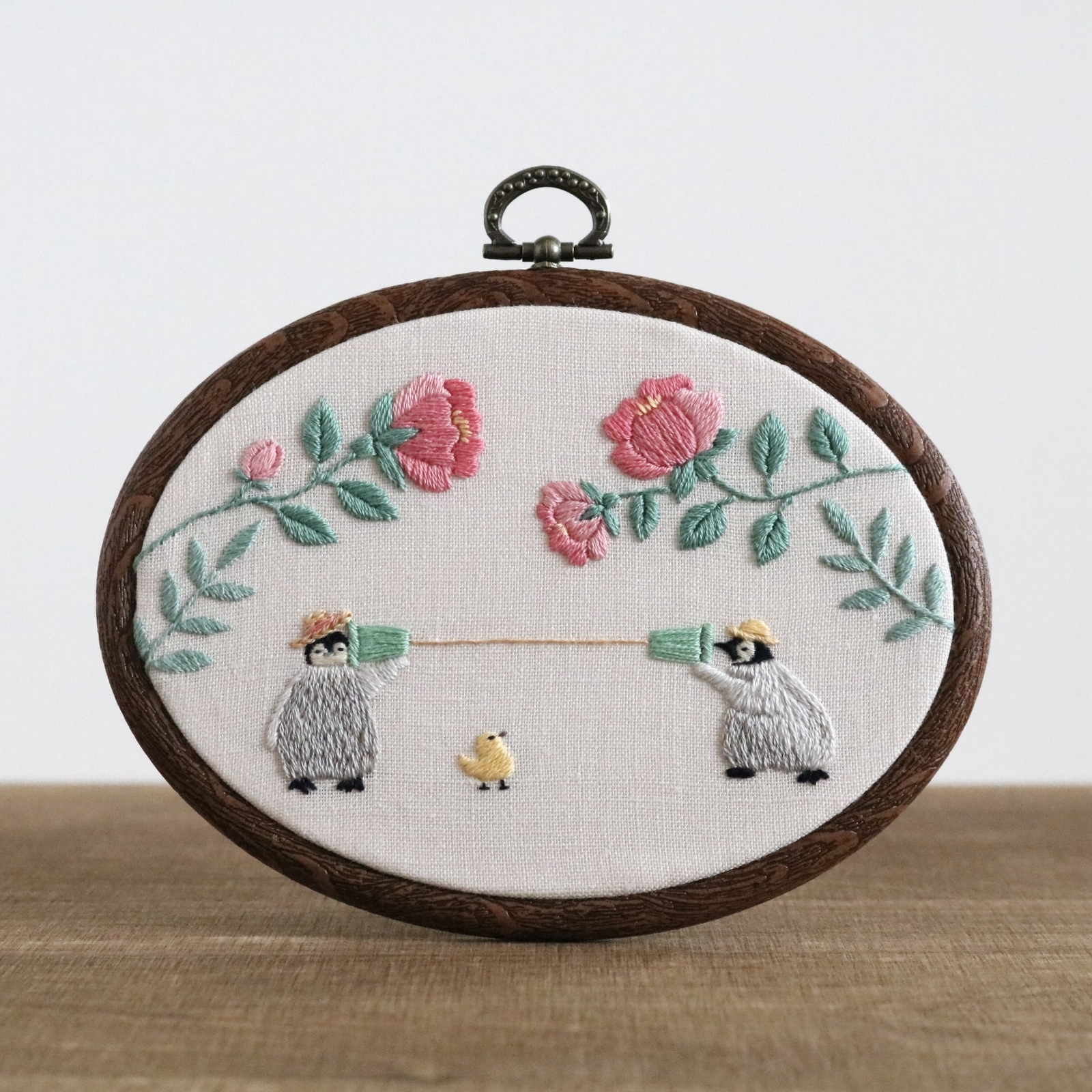 柚子の花ときつね 手刺繍ファブリックパネル ［受注制作］ - Chalet de