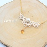 <受注製作>ハナビラヒラクコットンパールのお花てつなぎネックレス  タティングレース