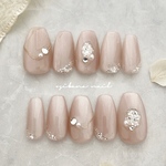 40. white brownちゅるん✳︎きらんマグネットネイル ♡⃜  ネイルチップ　シンプル　ブライダル　ウェディング　結婚式　卒業式♡⃜ 