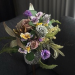 春いっぱい☘️ミモザやパンジーなどの花束ブーケ(モーヴピンクバラ)
