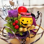 ハロウィン in  Flower ネコとピンクの帽子のかぼちゃ