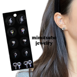 耳ツボjewelry 耳ツボシール　貼るピアス　耳つぼアクセサリー　チタン粒　リボン　ハート　ブラック　黒　シルバー