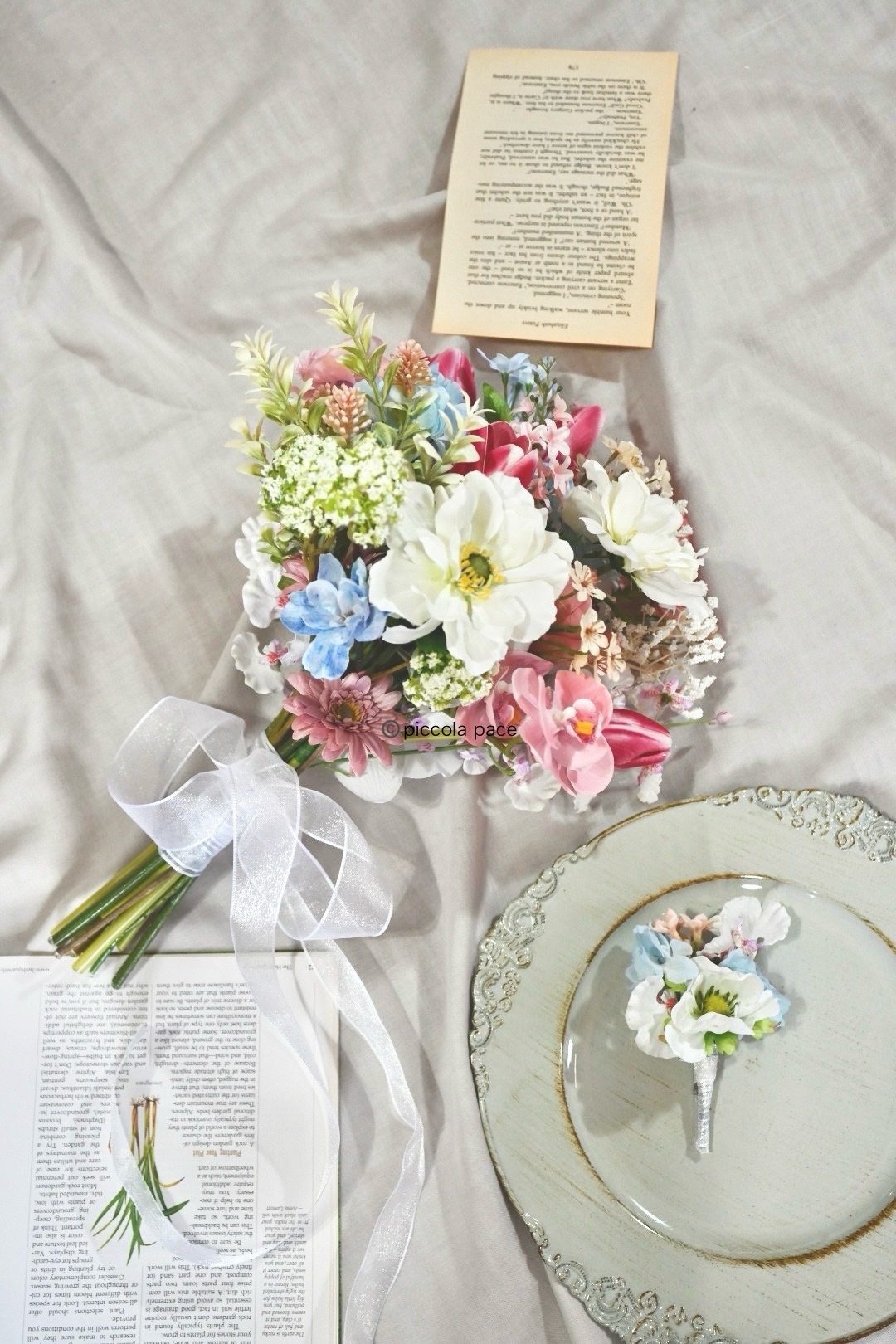 ホワイトアネモネとチューリップのパステルブーケ＆ブートニア レンタル4泊5日》ホワイトアネモネとチューリップのパステル