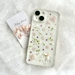 【全機種対応】ぷっくりリボン 紫陽花 iPhone17対応 iPhoneケース スマホケース 押し花スマホケース アナベル アリッサム ユーフォルビア 花束 シンプル小花 花束 本物のお花