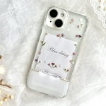 きらめくリボンとアリッサム フレーム iPhone16e対応 iPhoneケース スマホケース 押し花 小花 花束 本物のお花