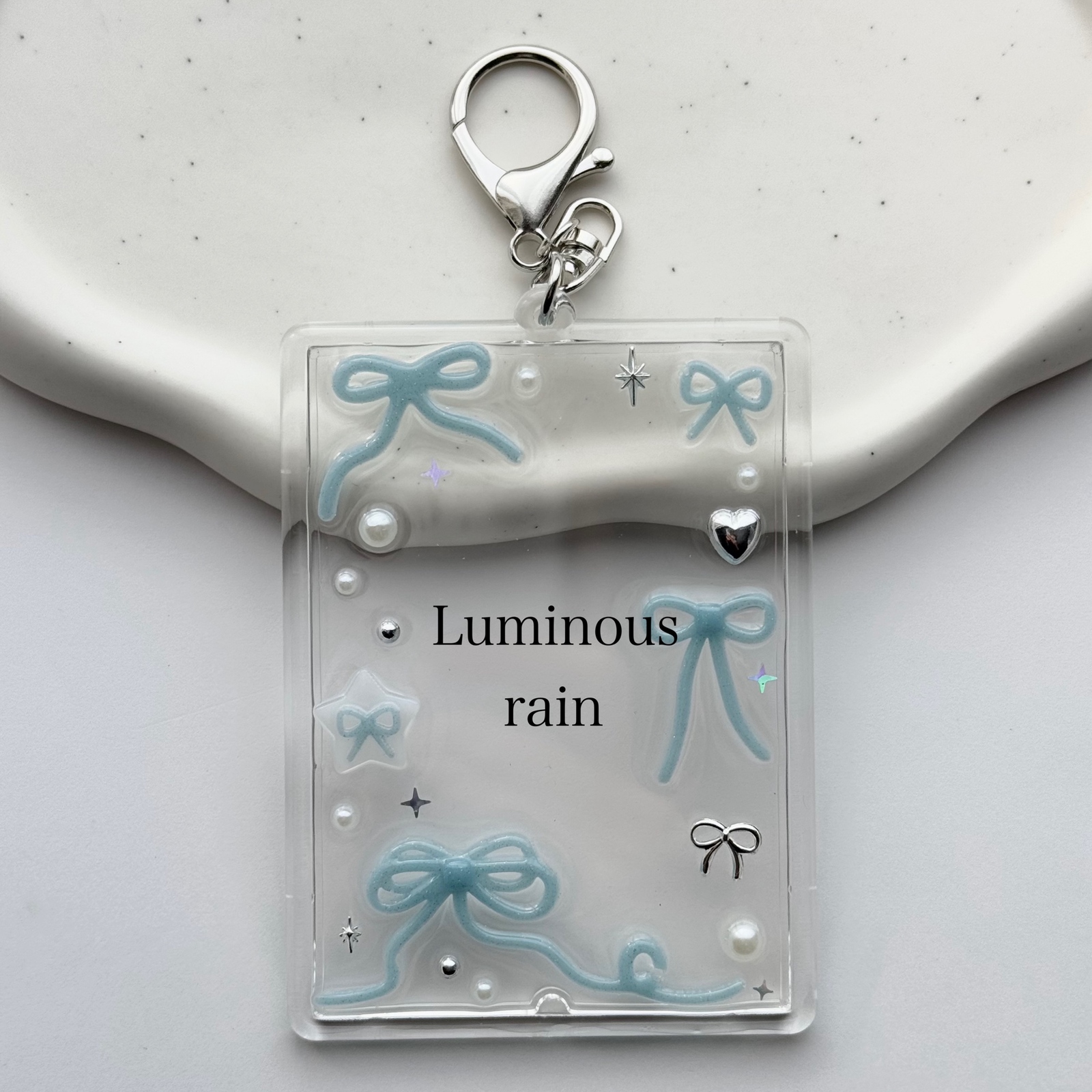 現品A-13】水色 フォトキーホルダー トレカデコ トレカケースデコ