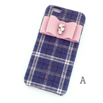 iPhone6/6s ネイビーチェック×ビジューリボンケース
