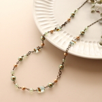 グリーンゴールドクリスタルパールの金古美アンティークロングネックレス