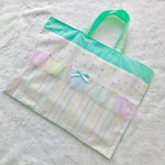 ミント×星　レッスンバッグ　お手さげ　図書バッグ　絵本バッグ　ゆめかわ　フリル　入園入学　カラフル